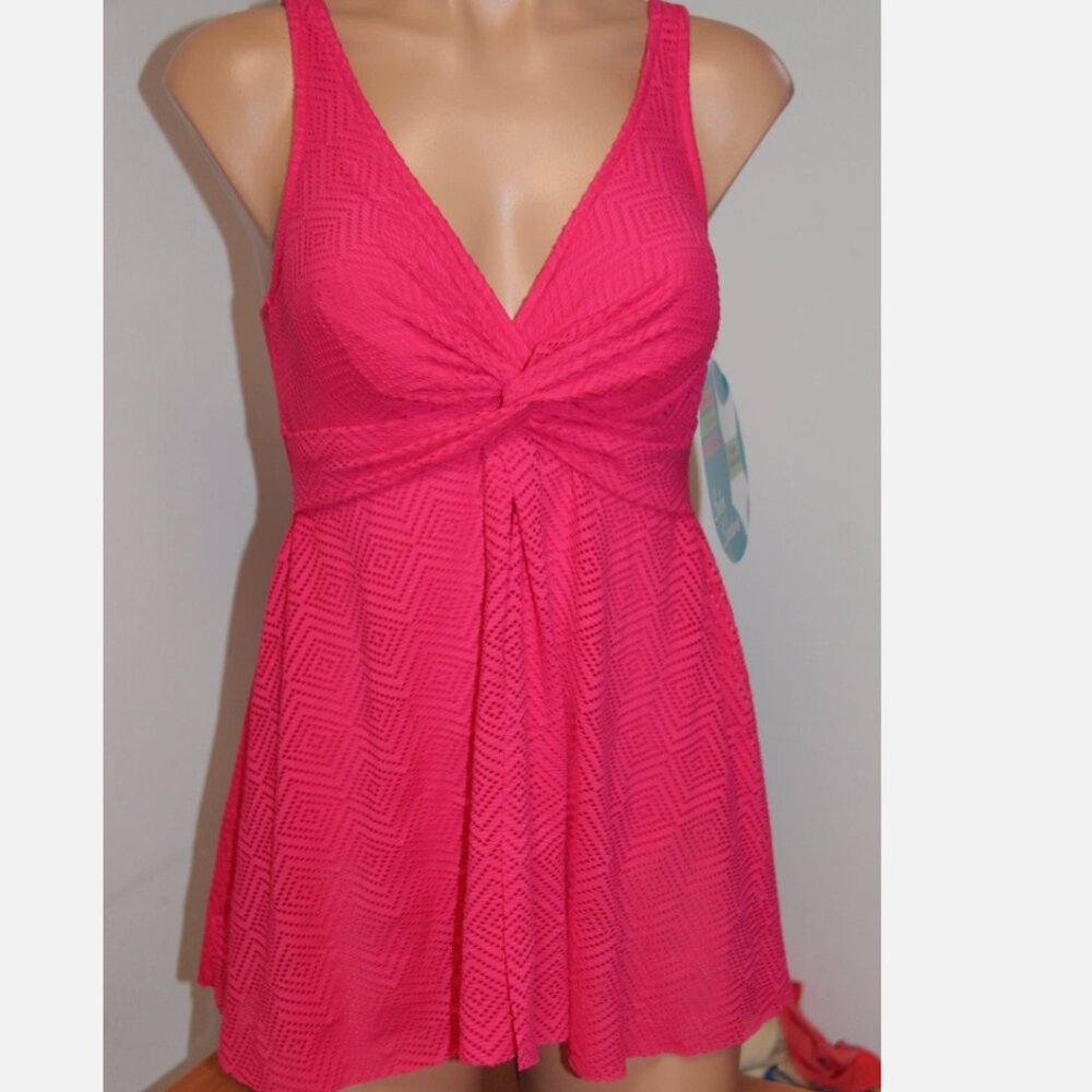 New Swim Solutions Swimsuit 1 one piece Crochet Flyaway dress Fuschia